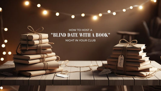 Wrapped books on a table with handwritten teaser tags, ready for a Blind Date with a Book night.
