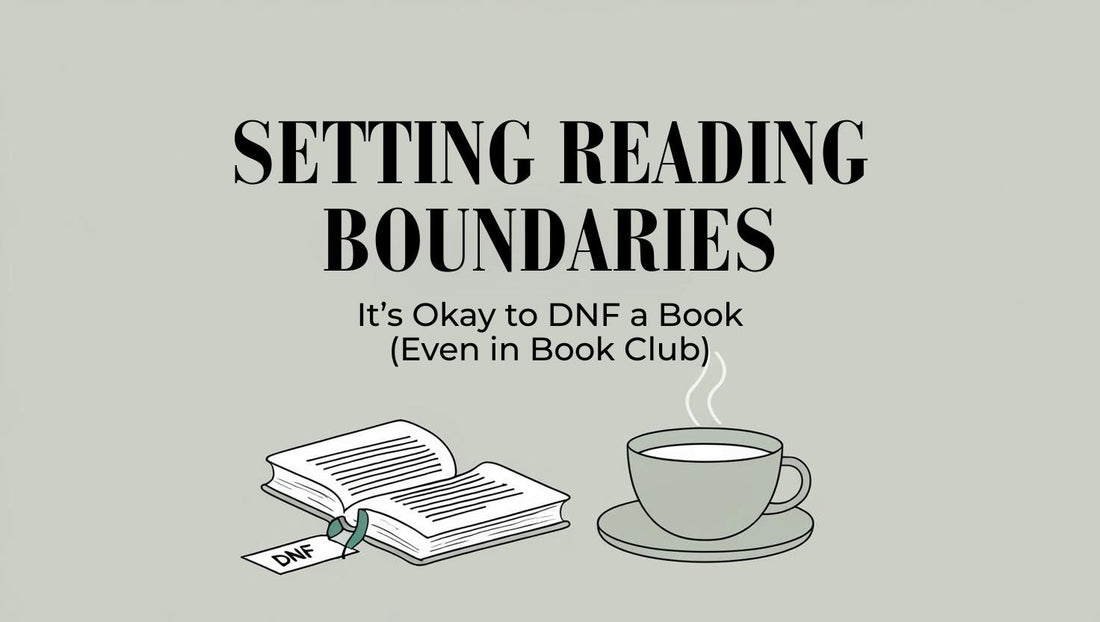 Open book with a DNF note and bookmark beside a cup of tea