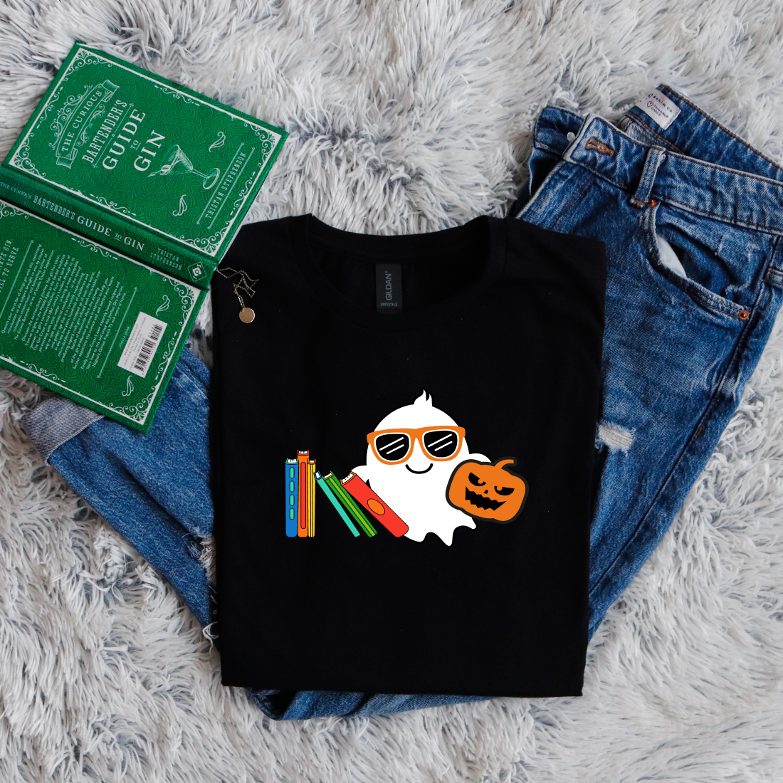 Cute ghost and books