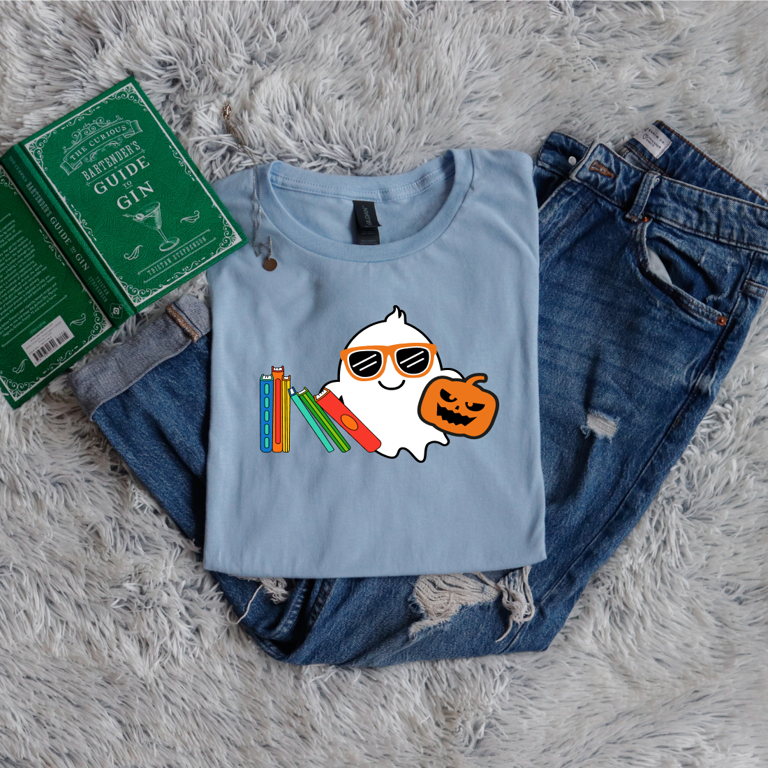 Cute ghost and books
