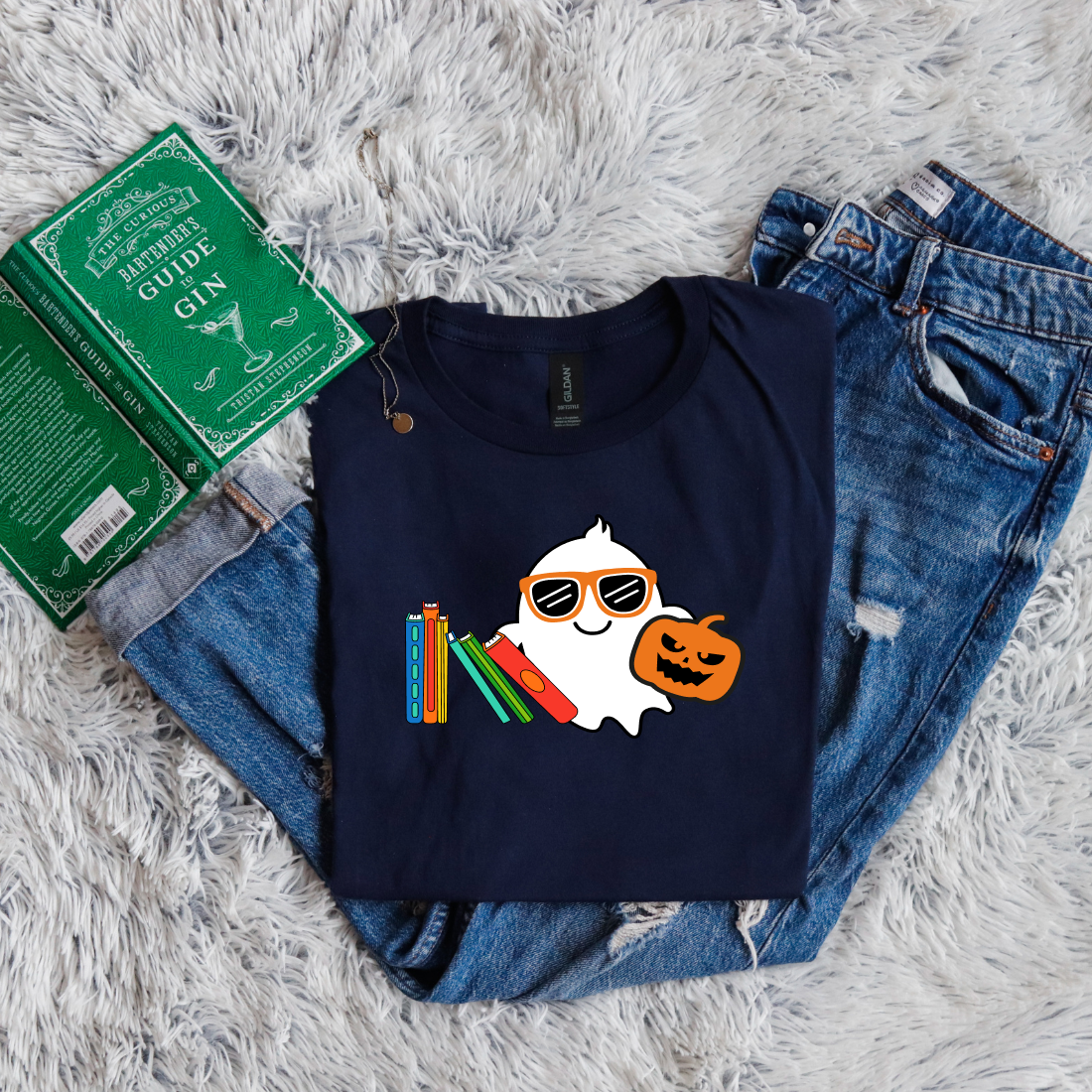 Cute ghost and books