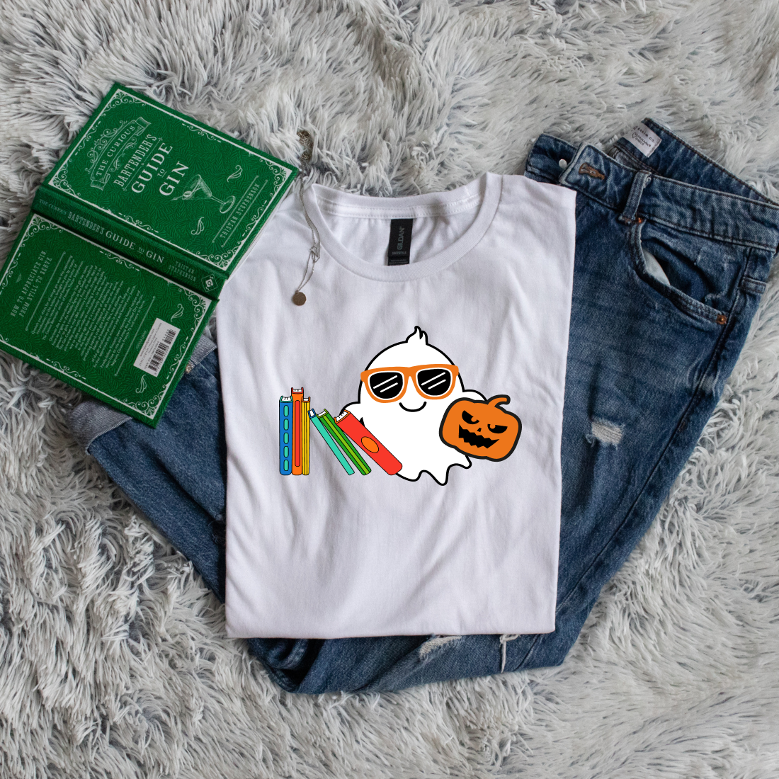 Cute ghost and books