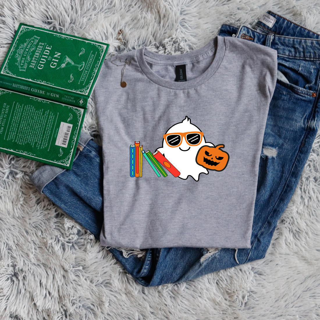 Cute ghost and books