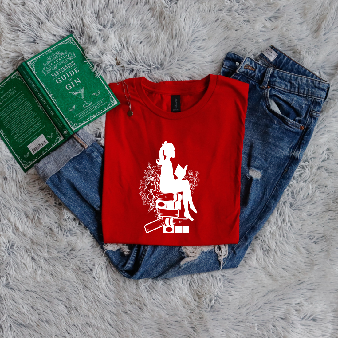 Girl shadow sitting on books reading