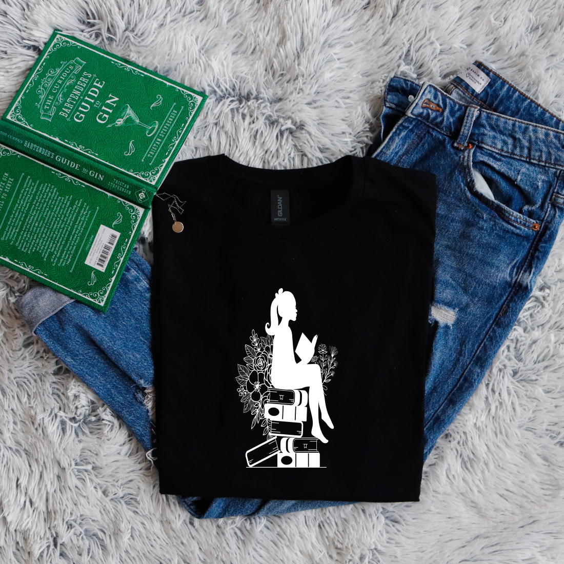 Girl shadow sitting on books reading