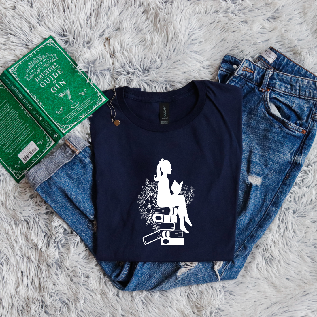 Girl shadow sitting on books reading