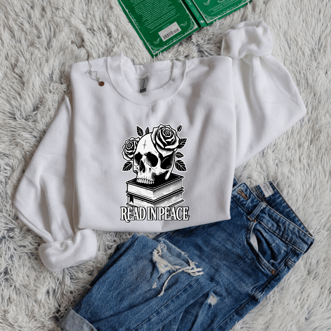 Read in peace books skull rose - Bookish Wardrobe