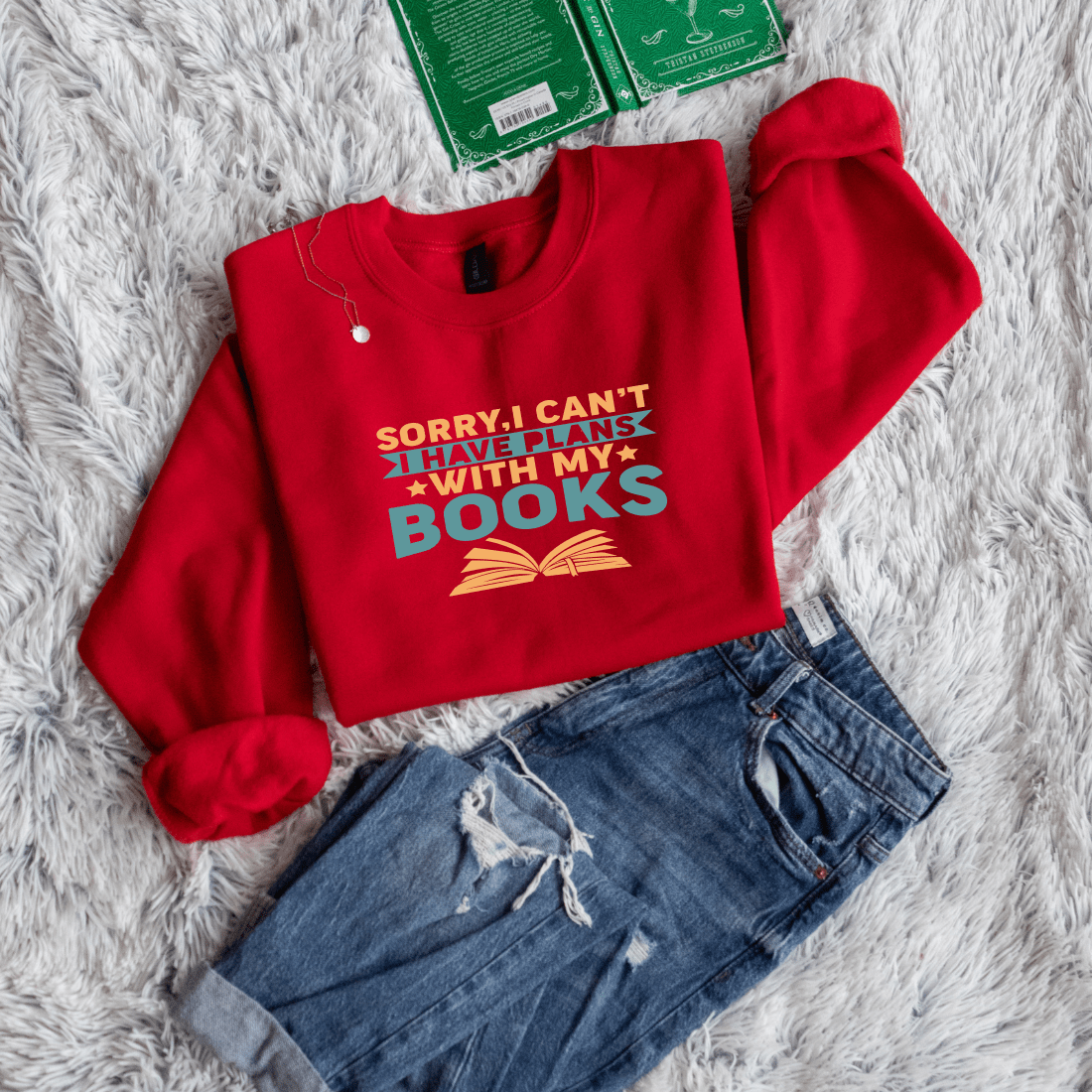 Sorry I can't I have plans with my books yellow green - Bookish Wardrobe