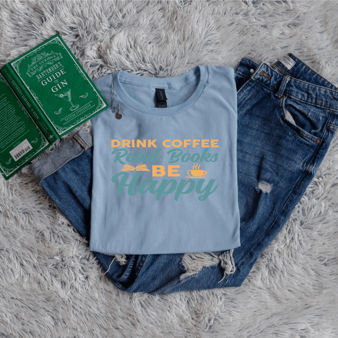 Drink coffee read books be happy yellow green - Bookish Wardrobe