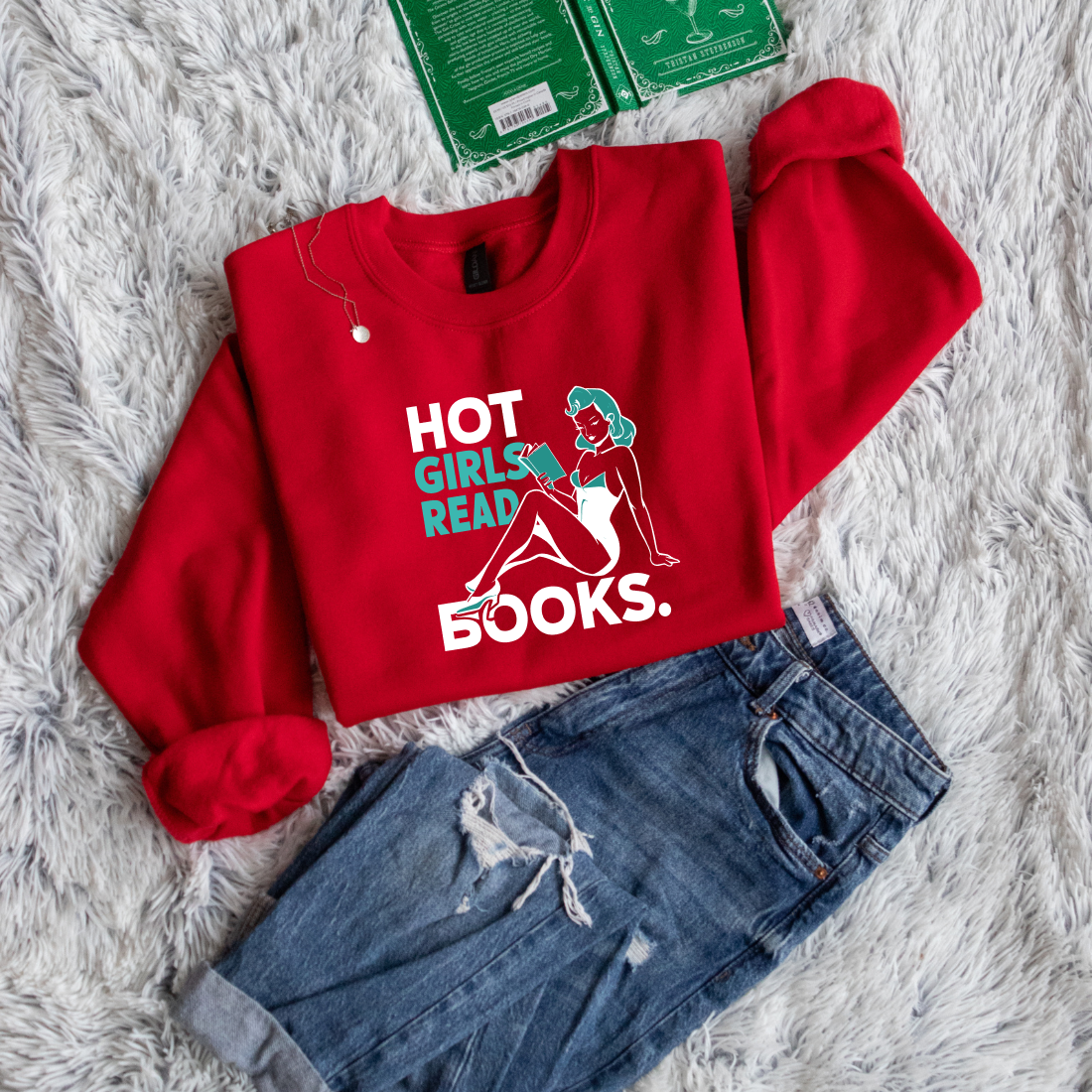 Hot girls read books pinup green