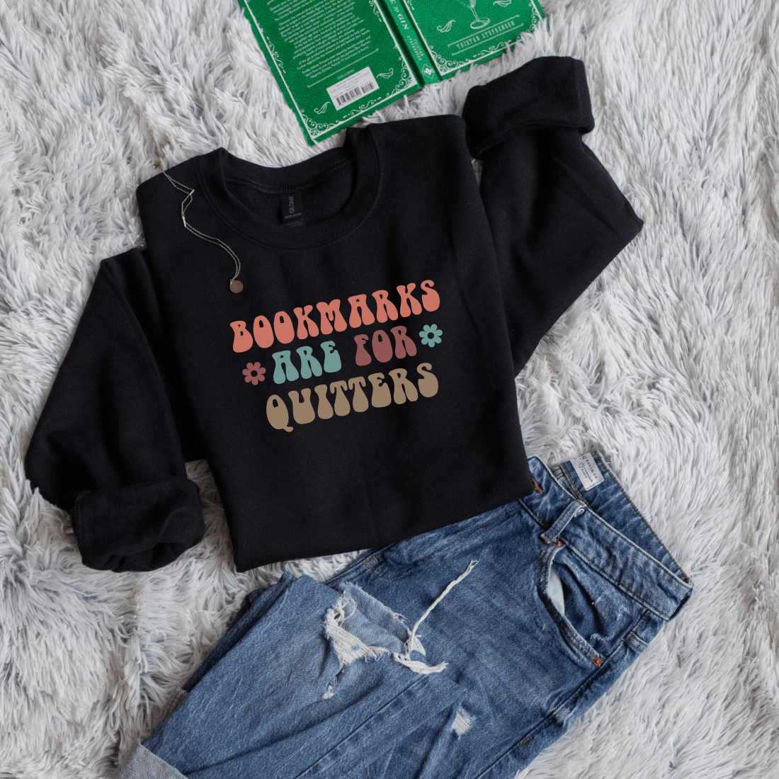 Bookmarks Are For Quitters bubble letters color - Bookish Wardrobe