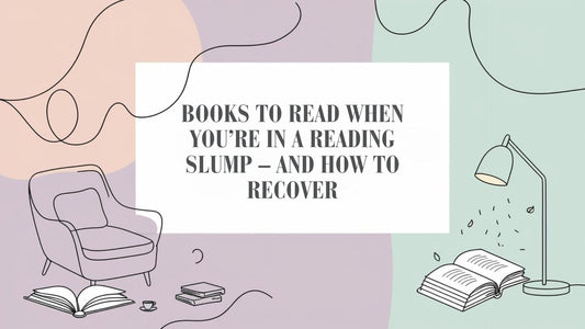 Minimalist line art of a cozy reading nook with an open book, soft pastel tones, and gentle details that symbolize recovery from a reading slump.