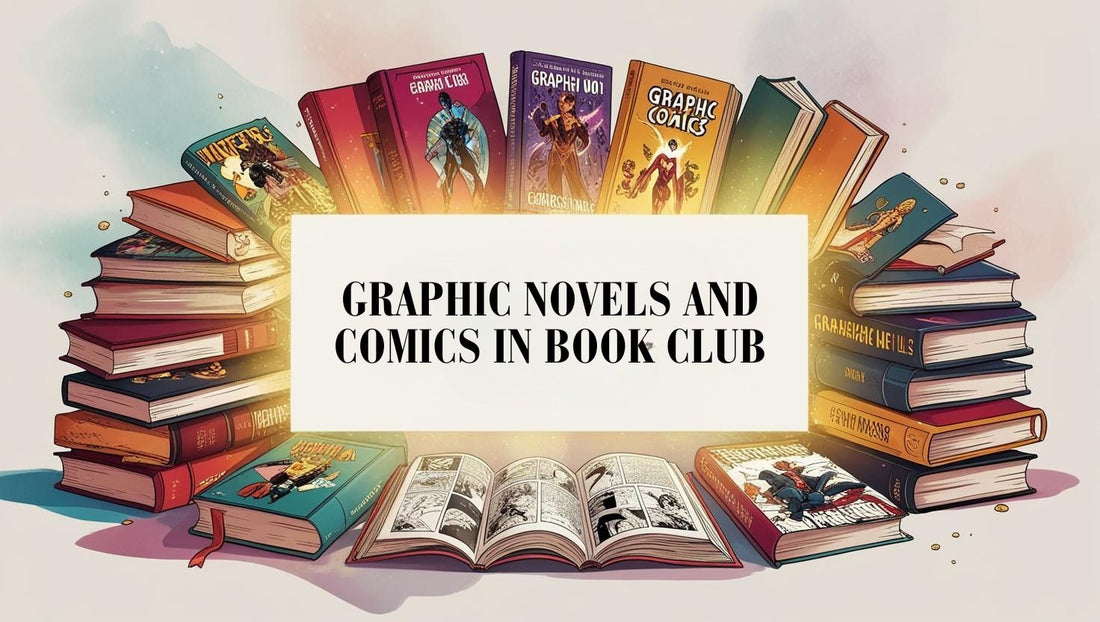 Magical illustration of graphic novels and comics with a white empty center, ideal for book club discussions