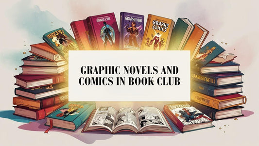 Magical illustration of graphic novels and comics with a white empty center, ideal for book club discussions