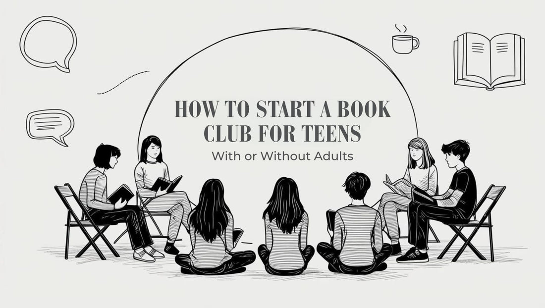 diverse teens sitting in a circle reading books and chatting.