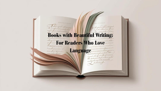 Open book with poetic lines flowing from the pages, symbolizing beautiful writing and language appreciation.