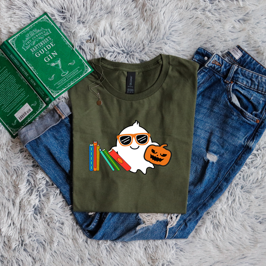 Cute ghost and books
