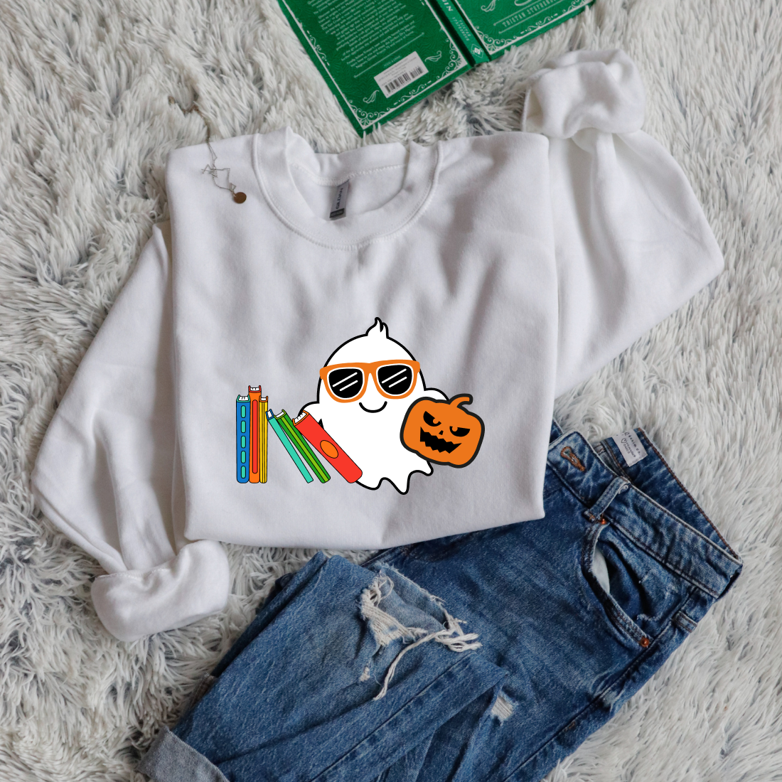 Cute ghost and books