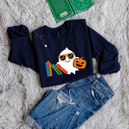 Cute ghost and books