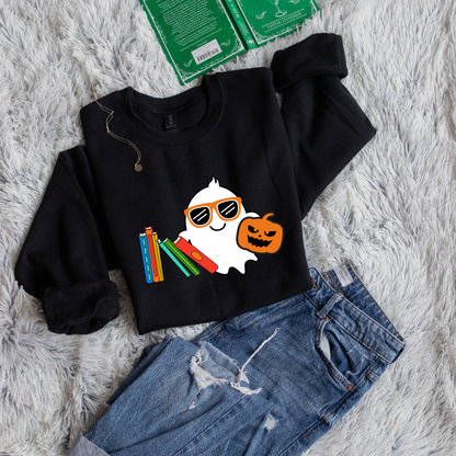 Cute ghost and books