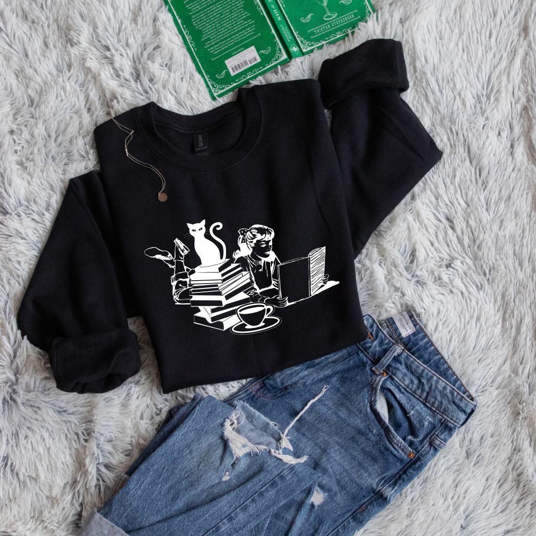 Cat, Girl and Books