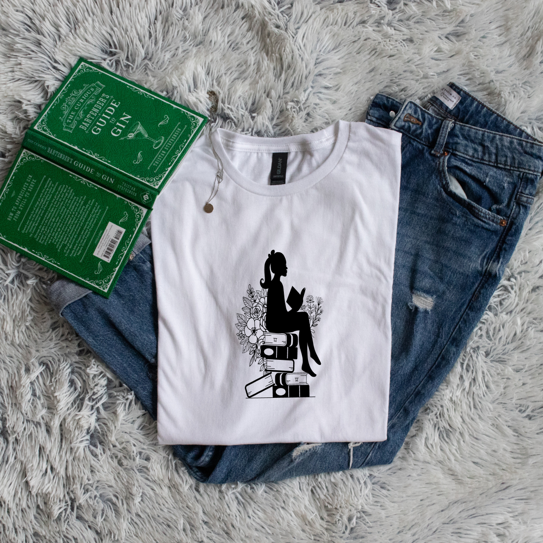 Girl shadow sitting on books reading