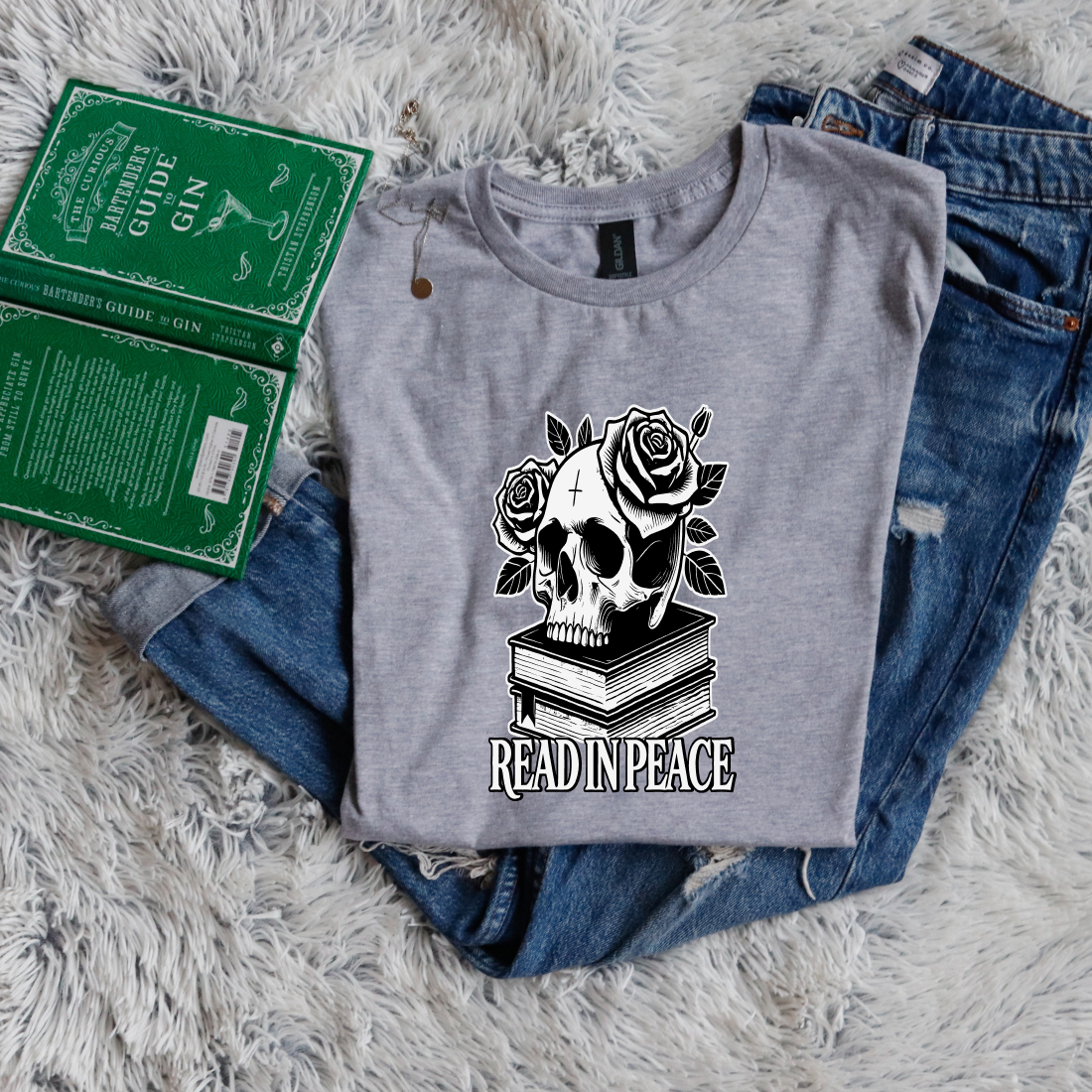 Read in peace books skull rose