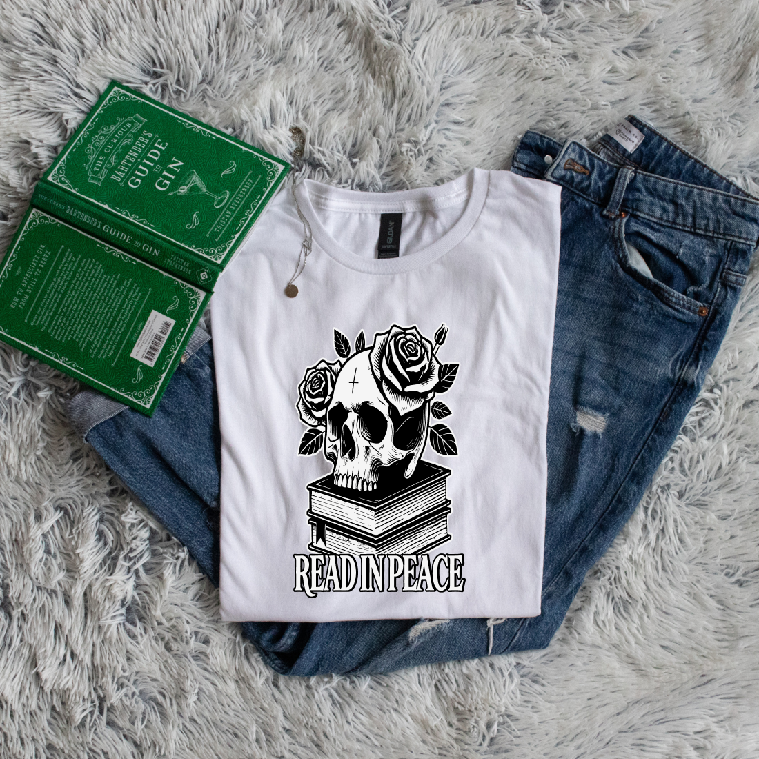 Read in peace books skull rose