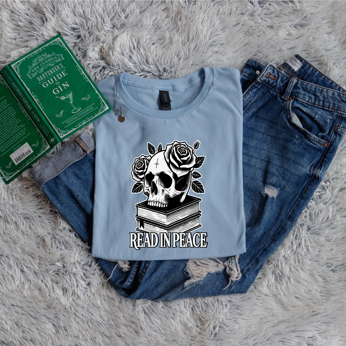 Read in peace books skull rose