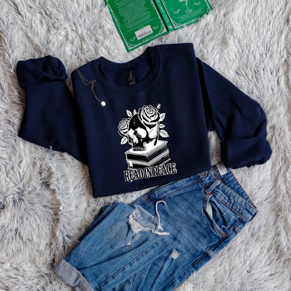 Read in peace books skull rose