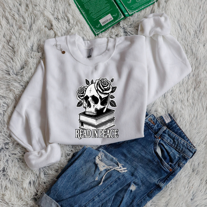 Read in peace books skull rose