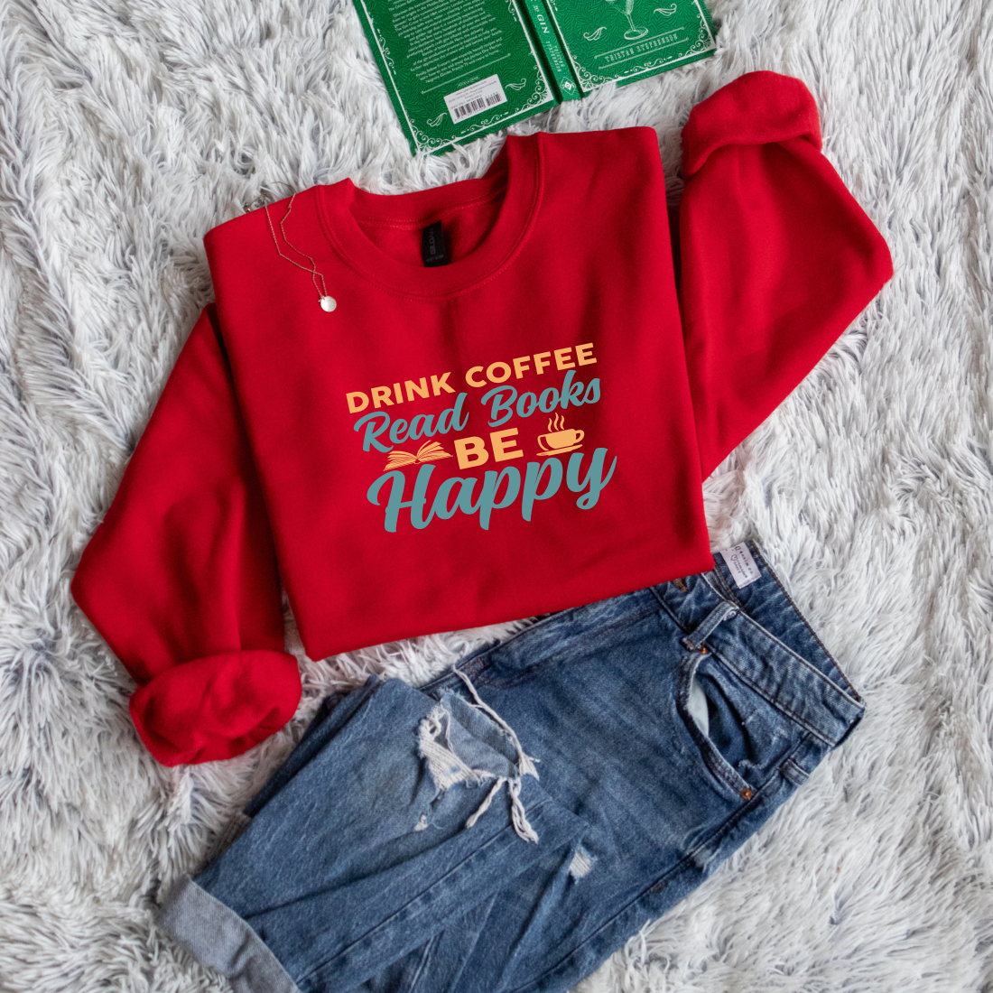 Drink coffee read books be happy yellow green