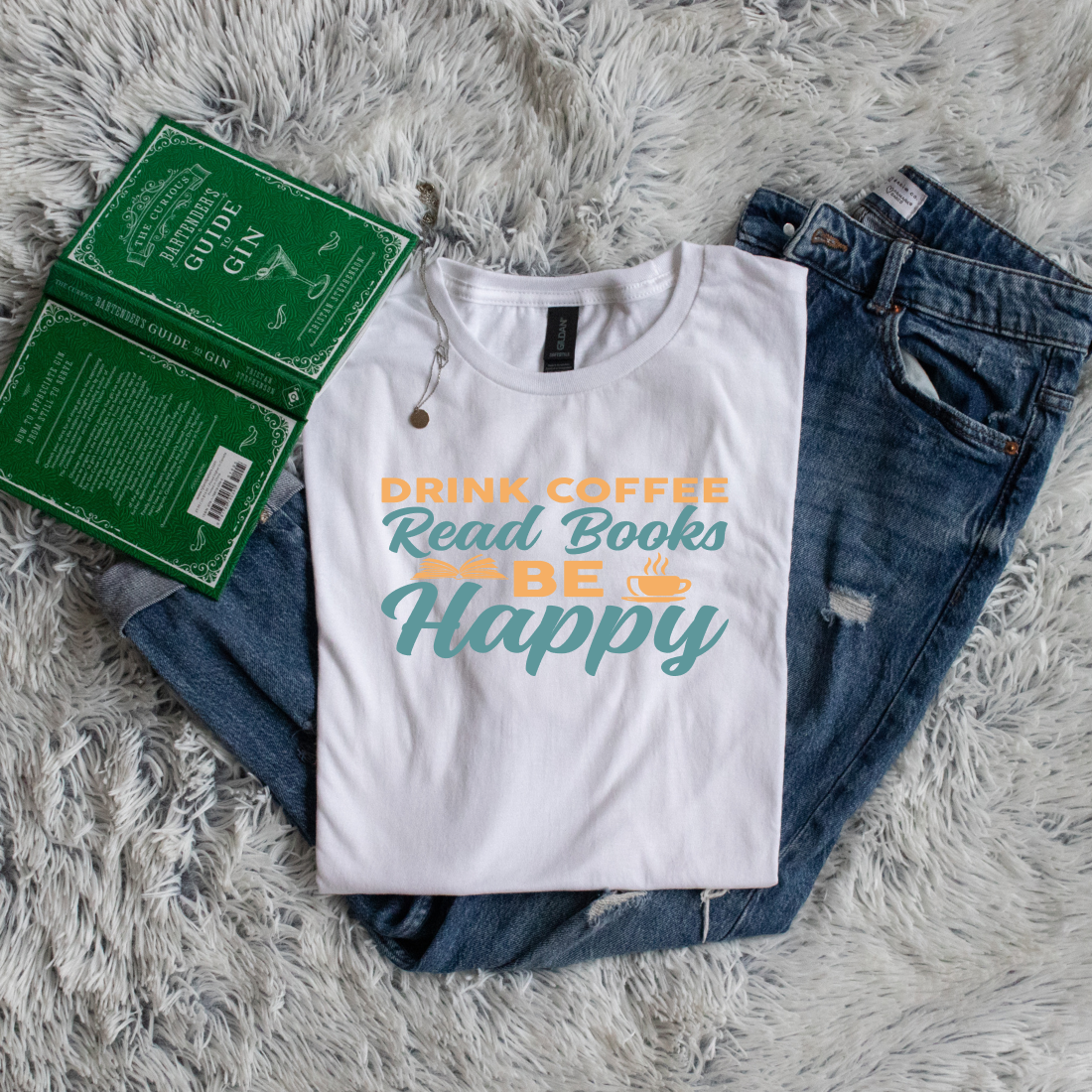 Drink coffee read books be happy yellow green